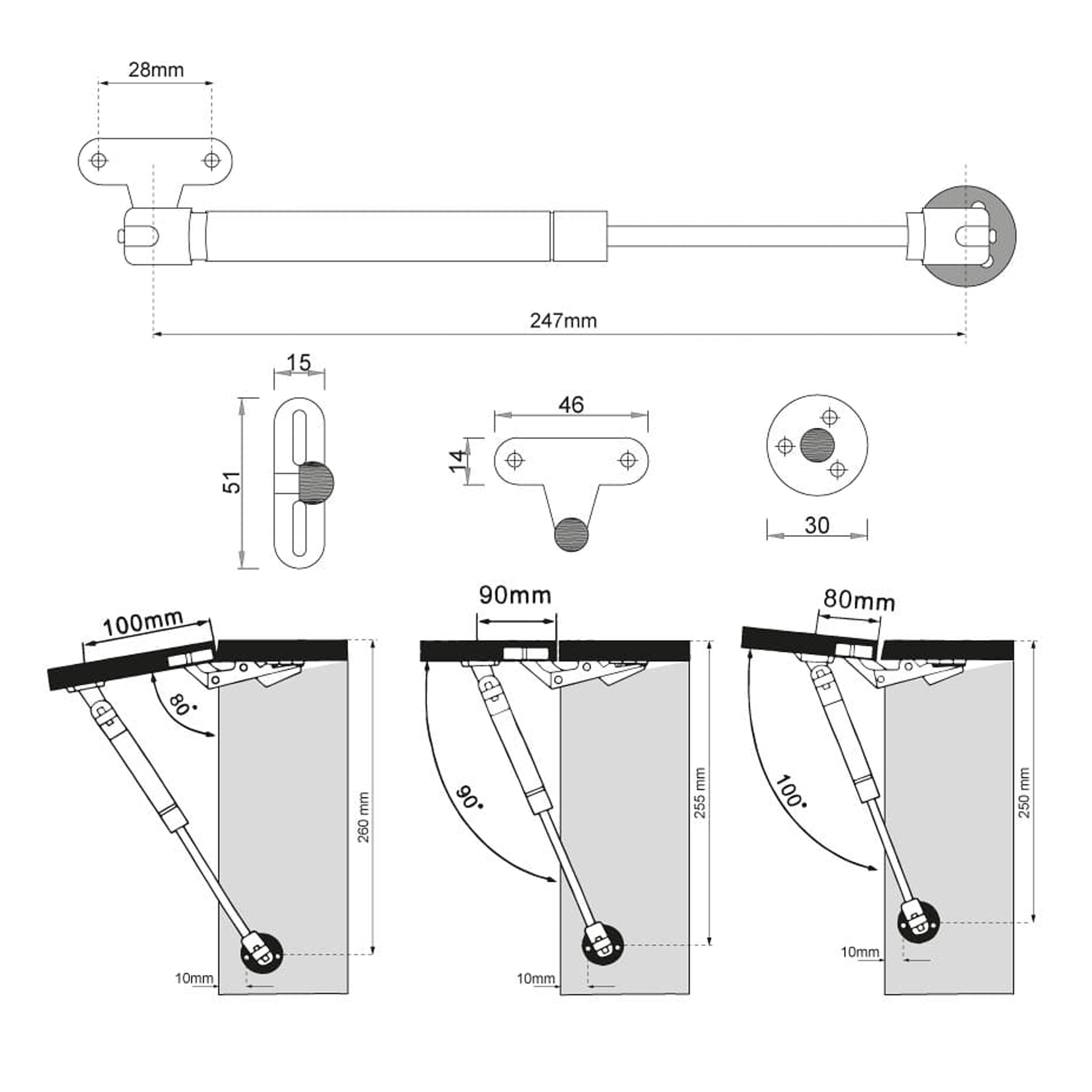 Universal Klappenstütze Gasdruckdämpfer Gasdruckfeder 50N - 150N
